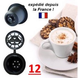 lot 12 capsules économiques rechargeables compatibles Nespresso noires