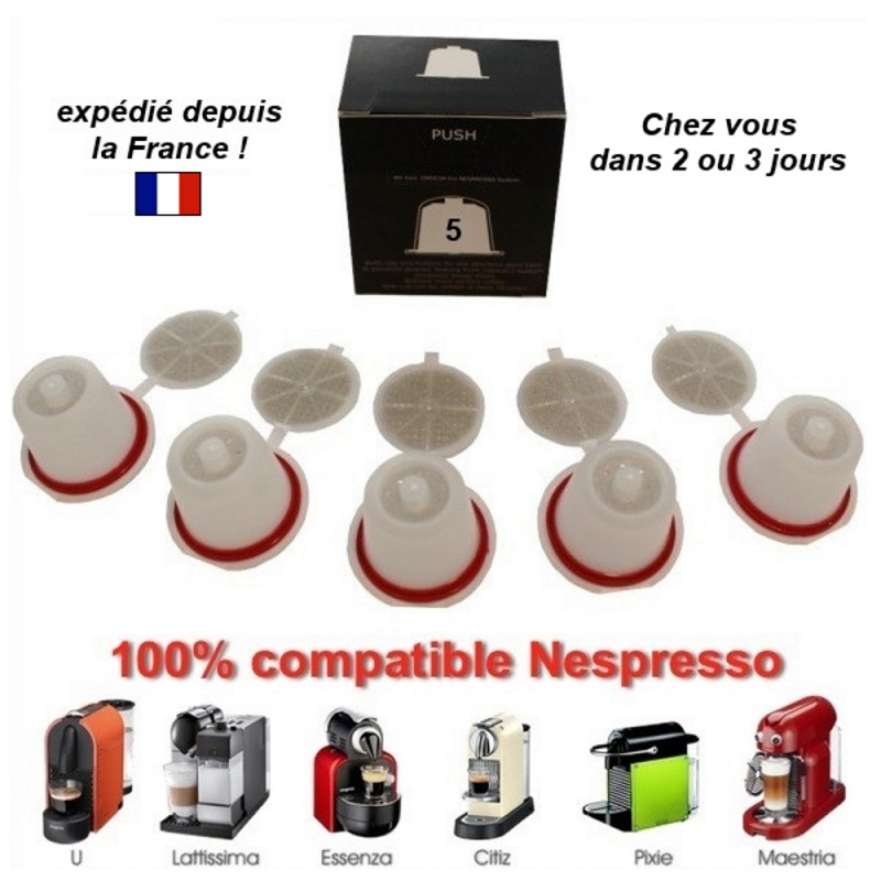 5 capsules rechargeables compatibles Nespresso dosettes réutilisables